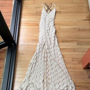 Arden B Cream Crochet Backless Dress